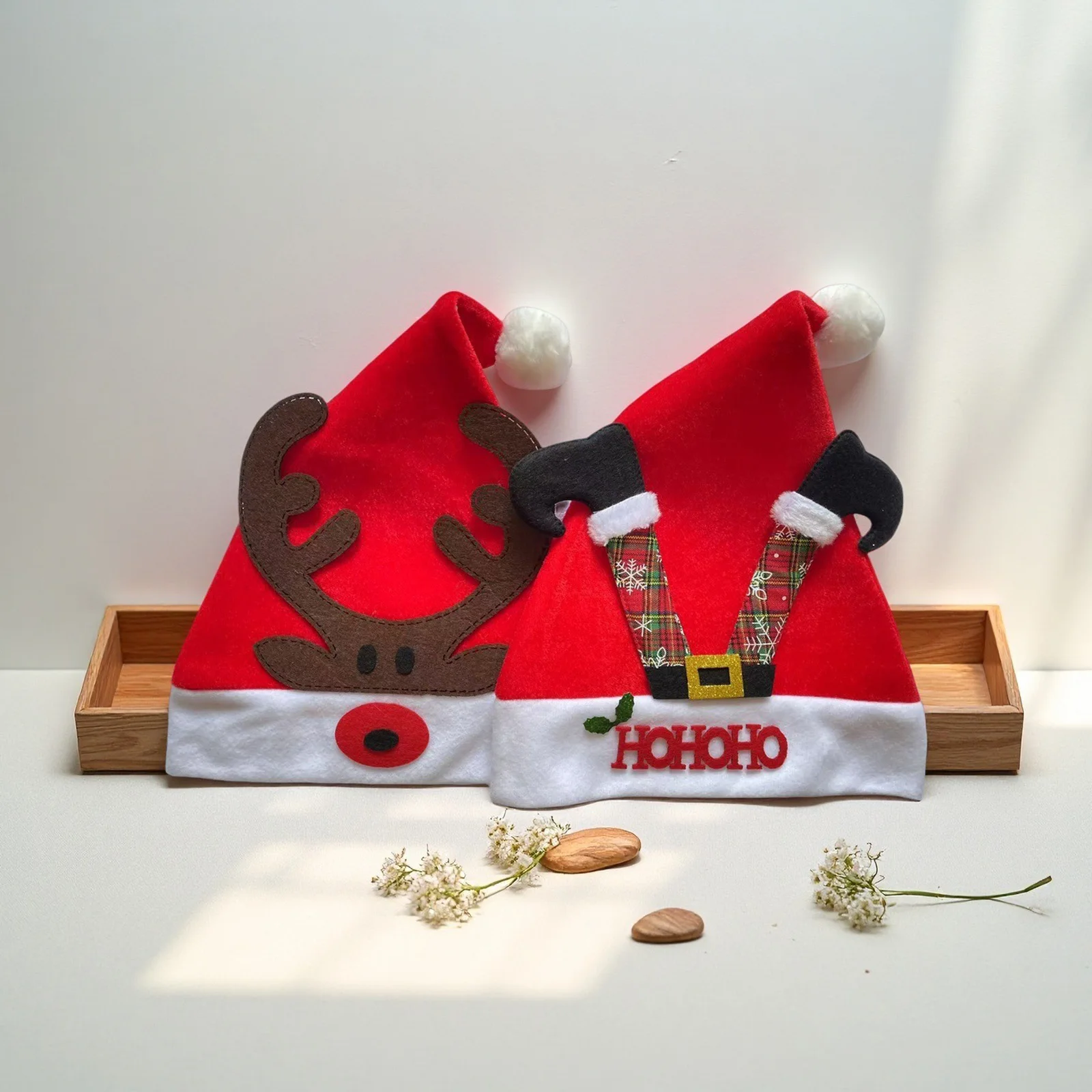 Family Santa Claus Hat, Adults Kids Plush Antler Christmas Cap for Christmas Party, Santa Cosplay Costume Accessories