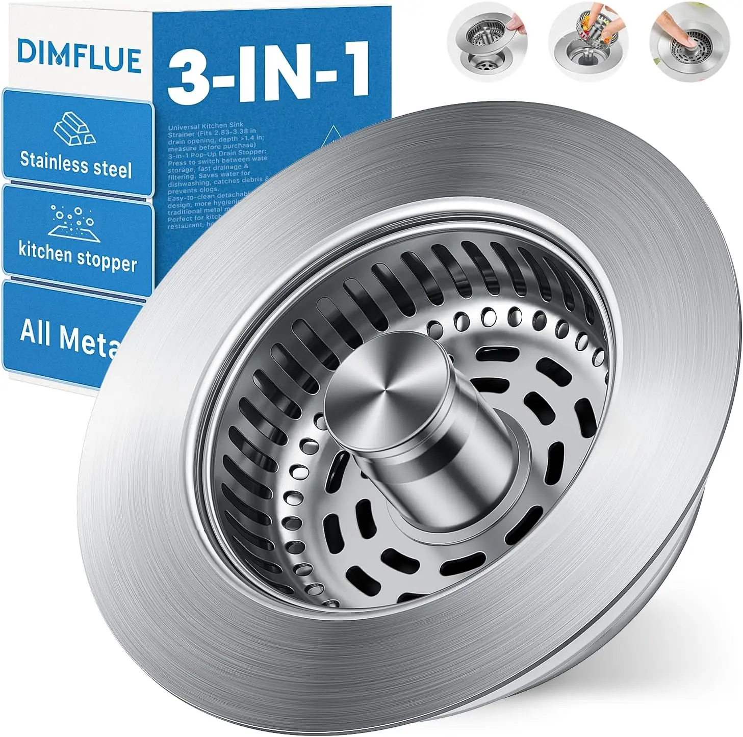 

Upgraded Kitchen Sink Strainer & Stopper - Fast Drain, Anti-Clog, Deodorizing Cover for US Standard 3.5 in Drain