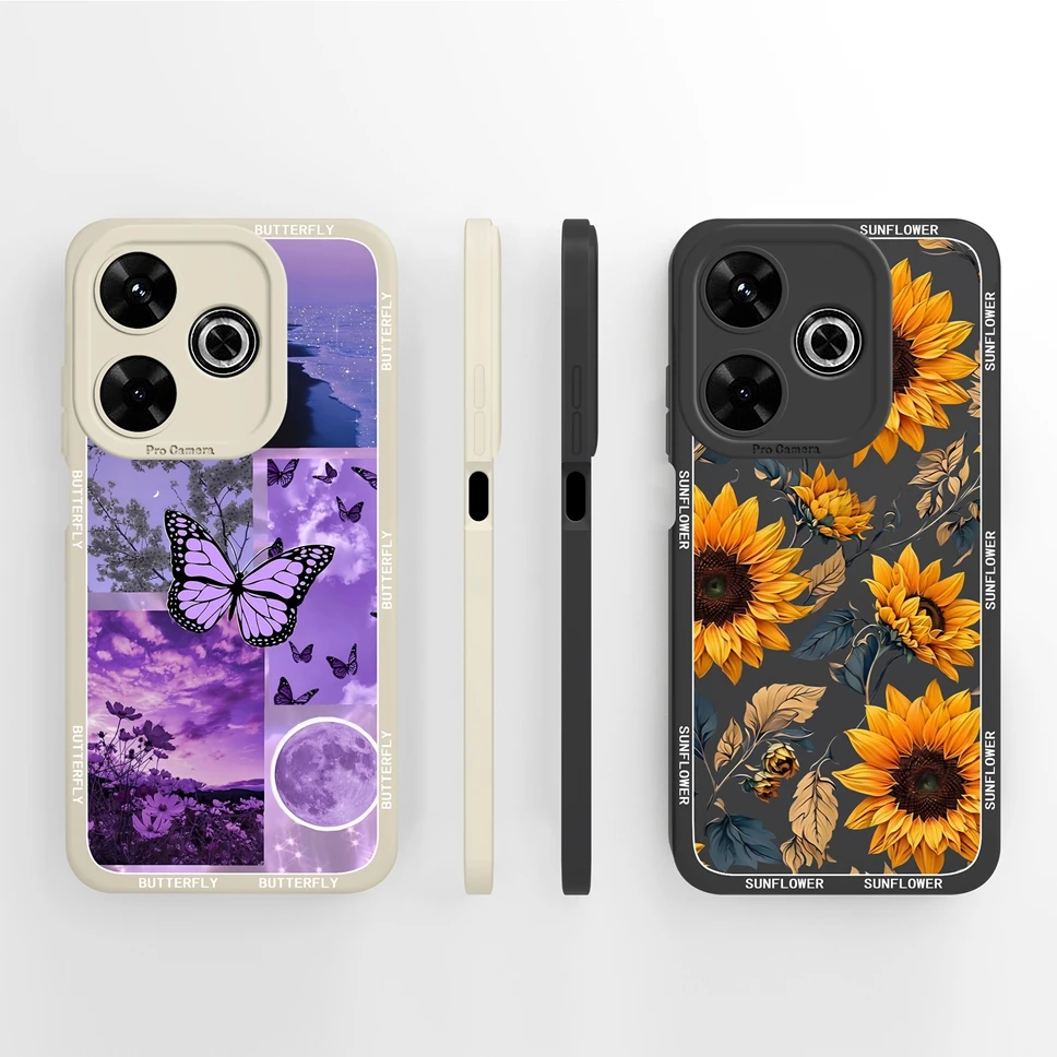 Phone Case For Xiaomi Poco M6 Pro 4G 5G Cute Flower Camera Protection Silicone Cover For Xiaomi PocoM6 M6Pro M 6 Pro Fundas Capa