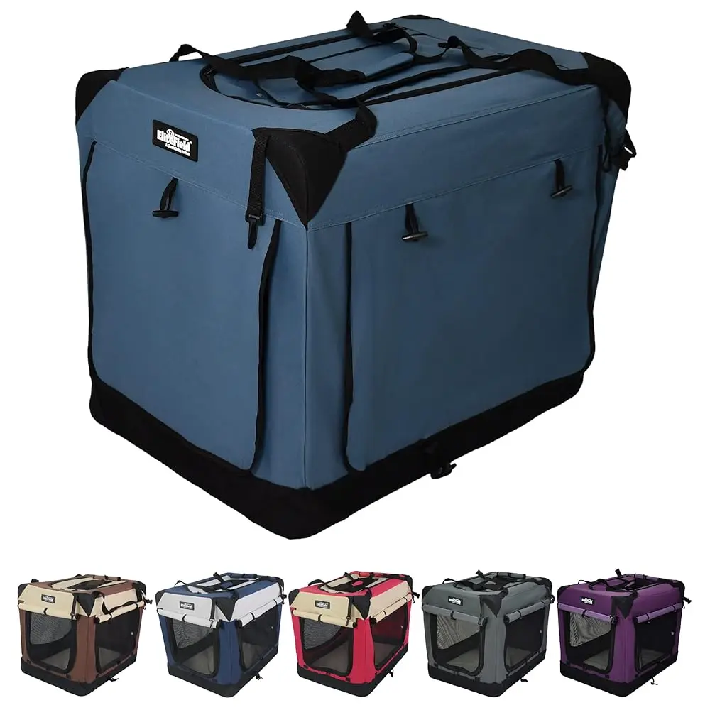 Caja para perros suave plegable de 4 puertas con rejillas, bolsa de transporte y cama de forro polar (2 años), hogar para mascotas interior y exterior (42"" L X 28"" W X