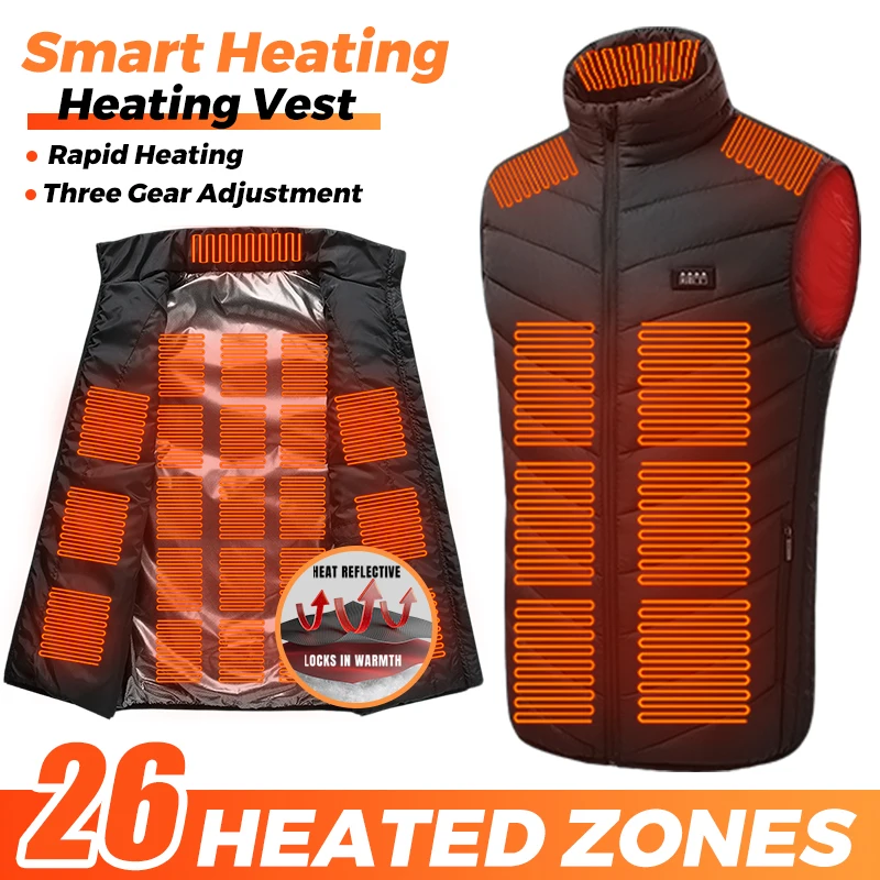 Heated Vest 26 Zones Heating Vest Waistcoat Slim Fit Inner Layer Winter Warm Jacket Liner Outdoor Camping Hiking Thermal Coat