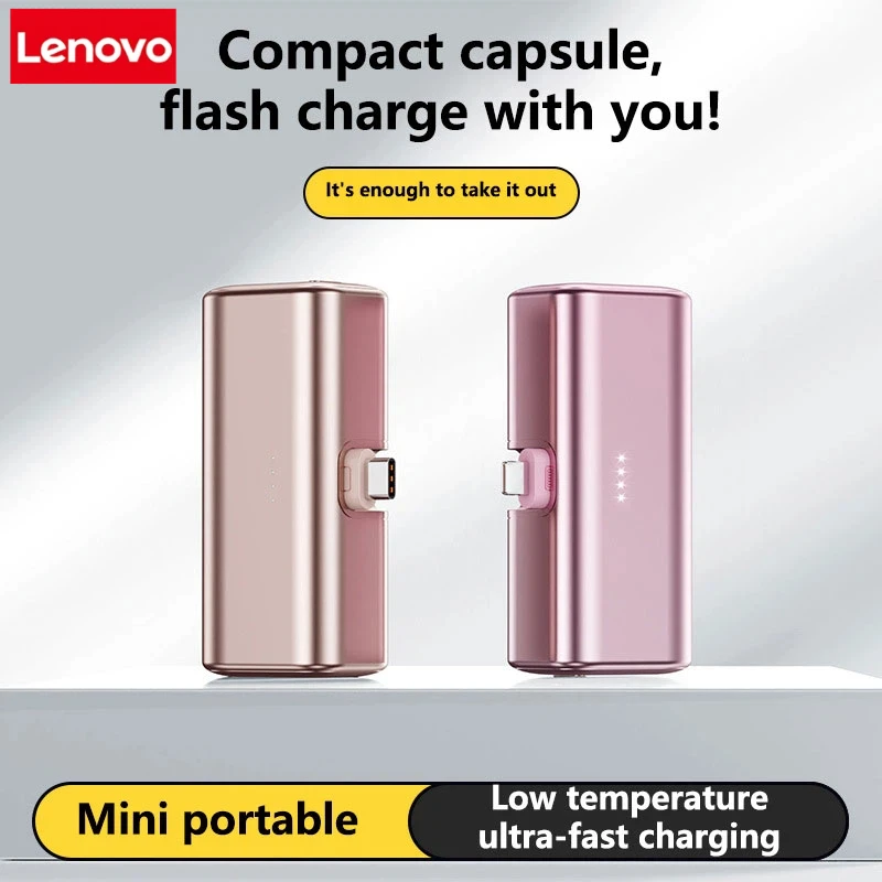 Lenovo 22.5W Fast Charging USB C Power Bank 500000mAh Mini Portable Charger for iPhone 15 16 Android Devices Travel Battery Pack