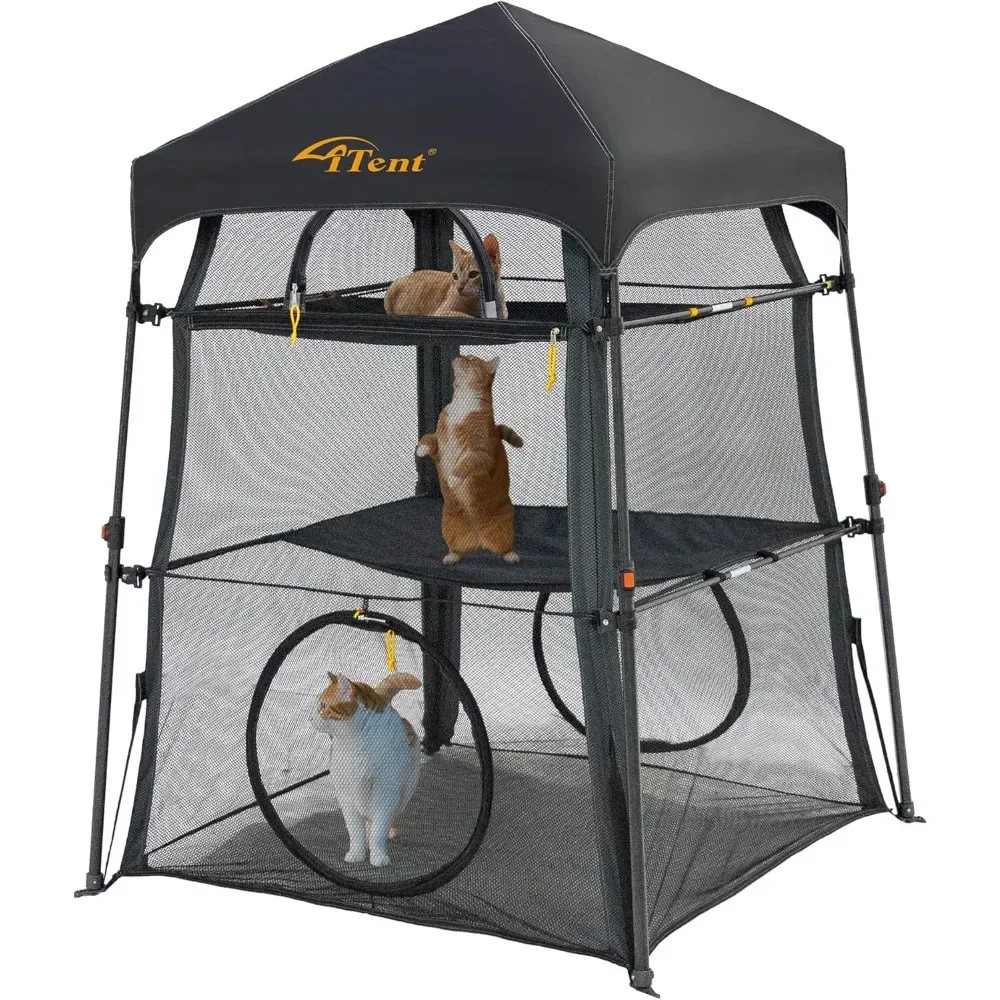 Extra Kattenverblijf Kattentorentent Voor Binnen/Buiten/Terras/Kamperen, 3 Tier Kattenkooi Binnen, X-Grote Buitenshuis Catio