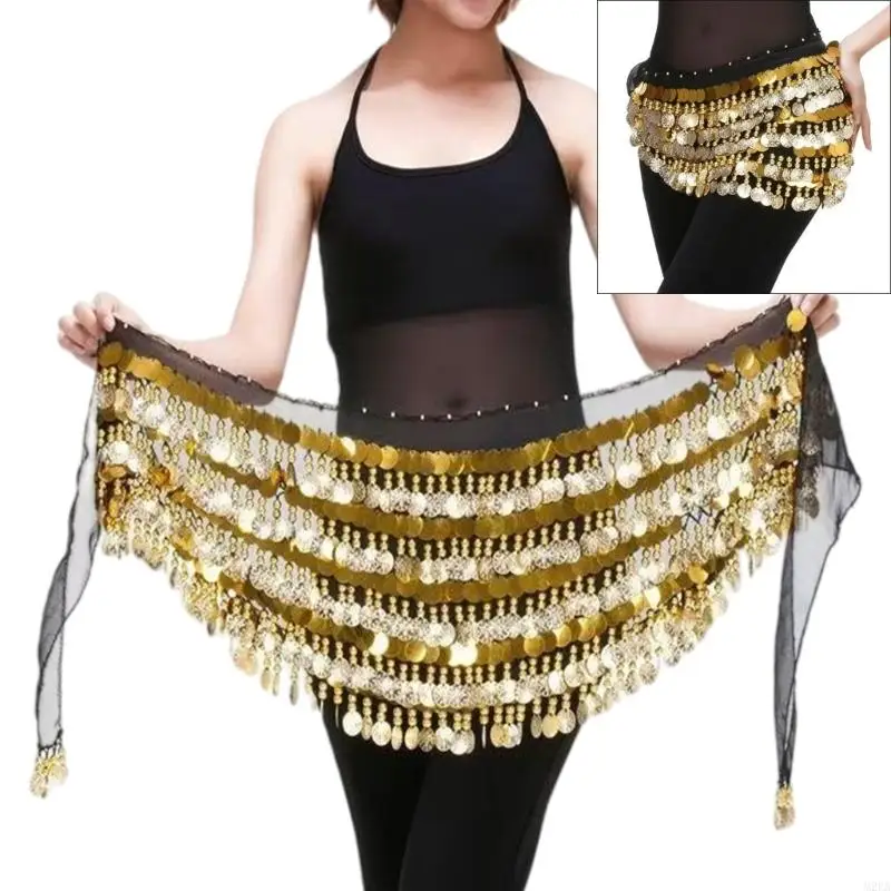 2026 New Belly Dance Waist Scarf with Shimmering Coin Fringe Accent for Class
