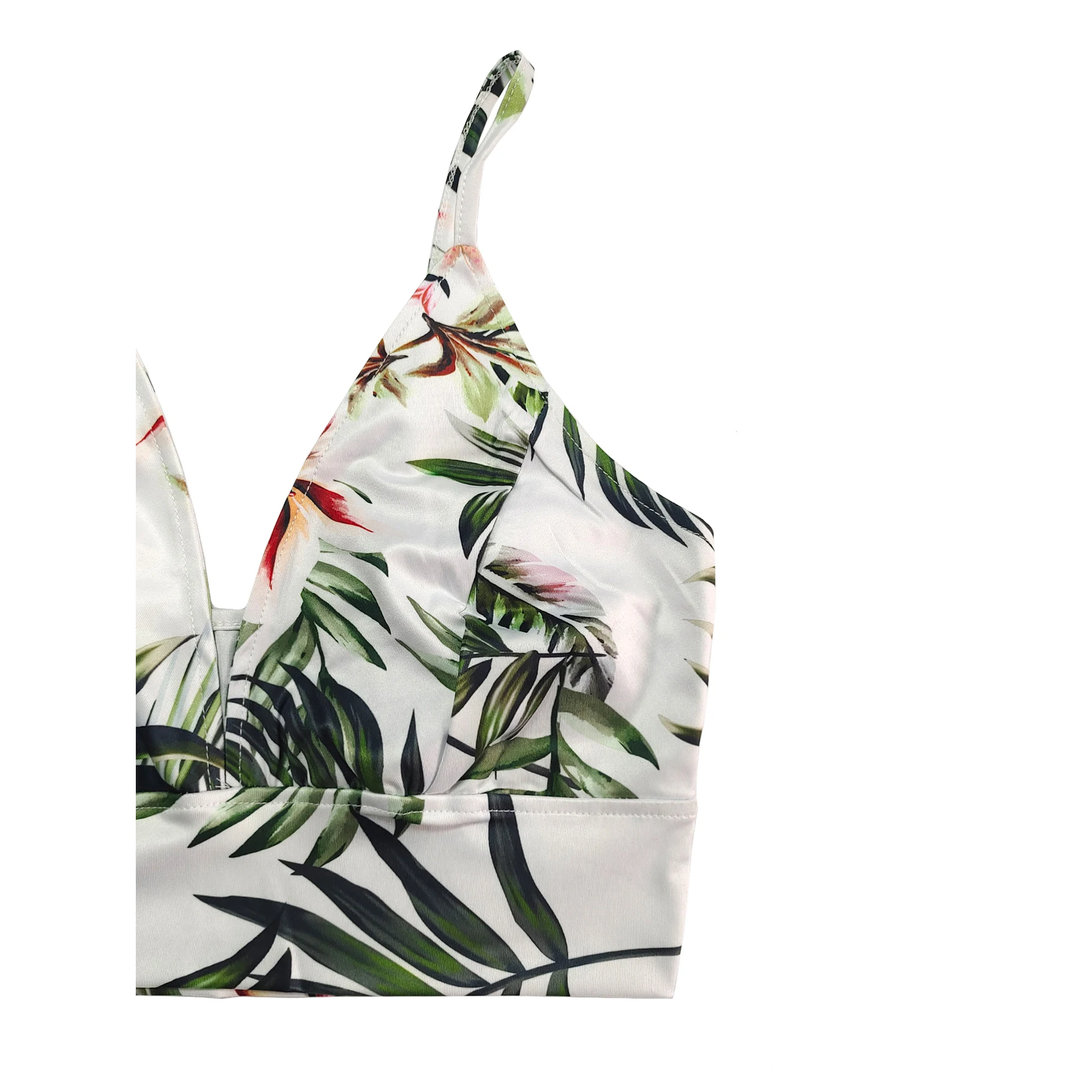 Women\'s Bohemian floral print V-neck two-piece top and split beach party dress