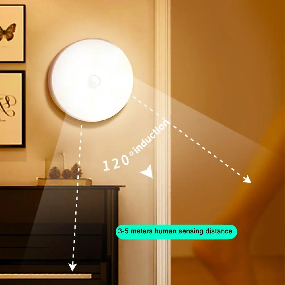 

Round Light LED Night Rechargeable Battery Powered Closet Bathroom Stairs Magnet DIY Lamp For Home Use