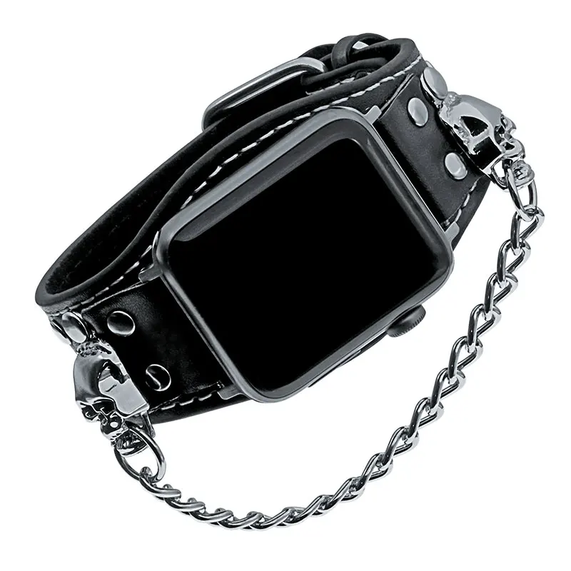 Bracciale con teschio alla moda compatibile con cinturini per Apple Watch 49mm 45mm 44mm 42mm 41mm 40mm 38mm cinturino Steampunk con catena punk