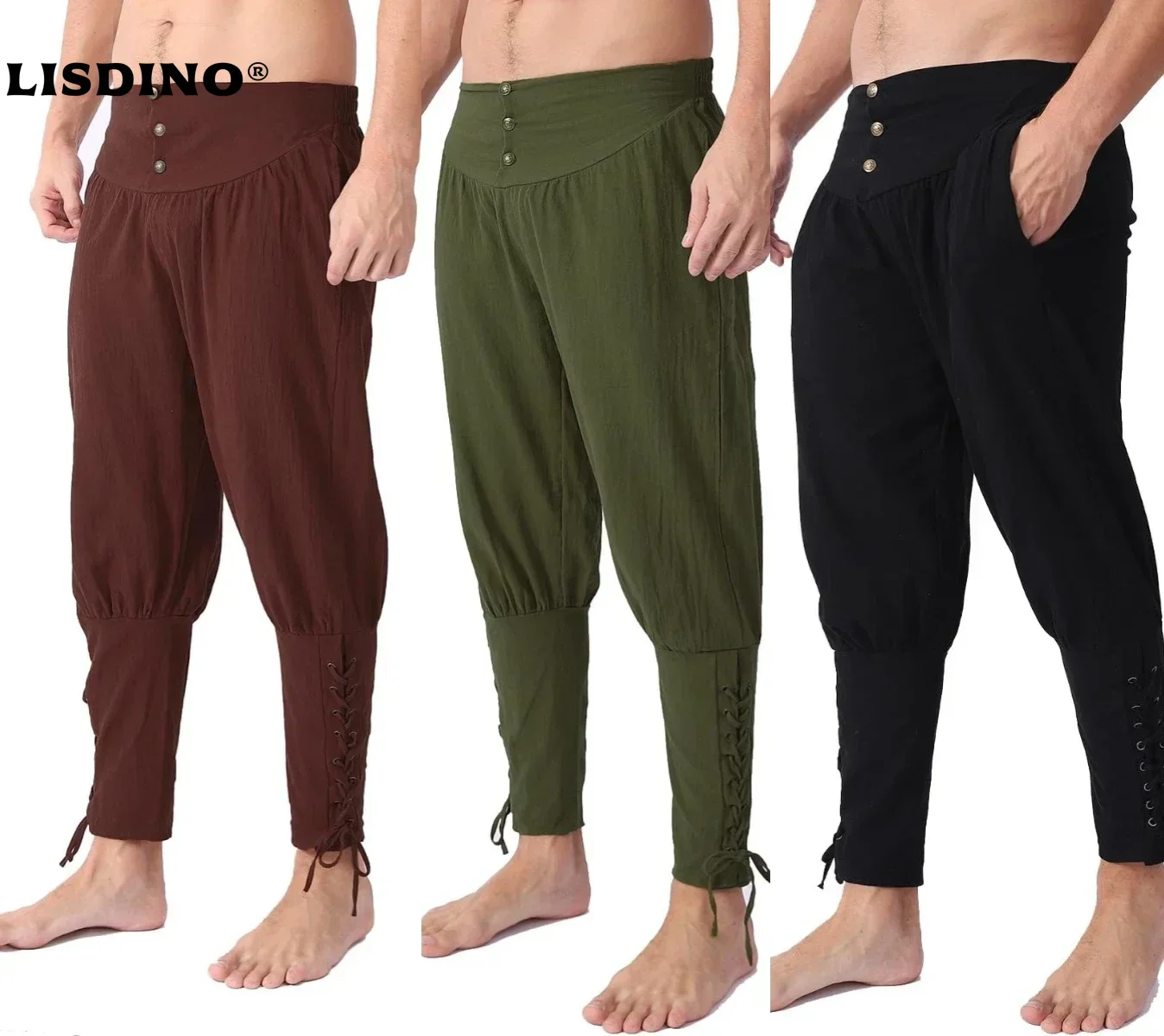 Pantalones con bandas en el tobillo para hombre, traje de pirata de navegador vikingo Medieval, pantalones góticos renacentistas