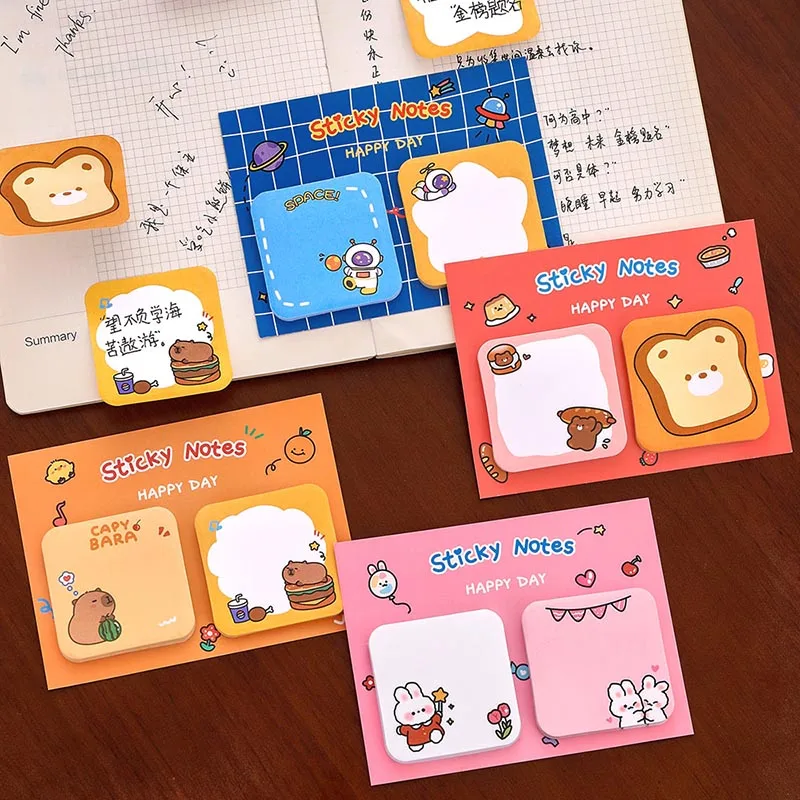 24pcs/lot Cartoon Capybara Memo Pad Astronaut Rabbit Sticky Notes Stationery Label Notepad Planner Sticker Post School Supplies