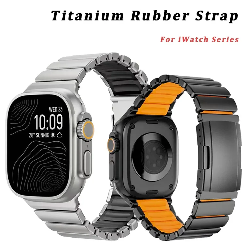 

Luxury Titanium Rubber Strap for Apple Watch Ultra 3/2/1 49mm 46MM 45MM 44MM 42MM Band for iWatch Seires 11 10 9 8 7 6 5 4 SE