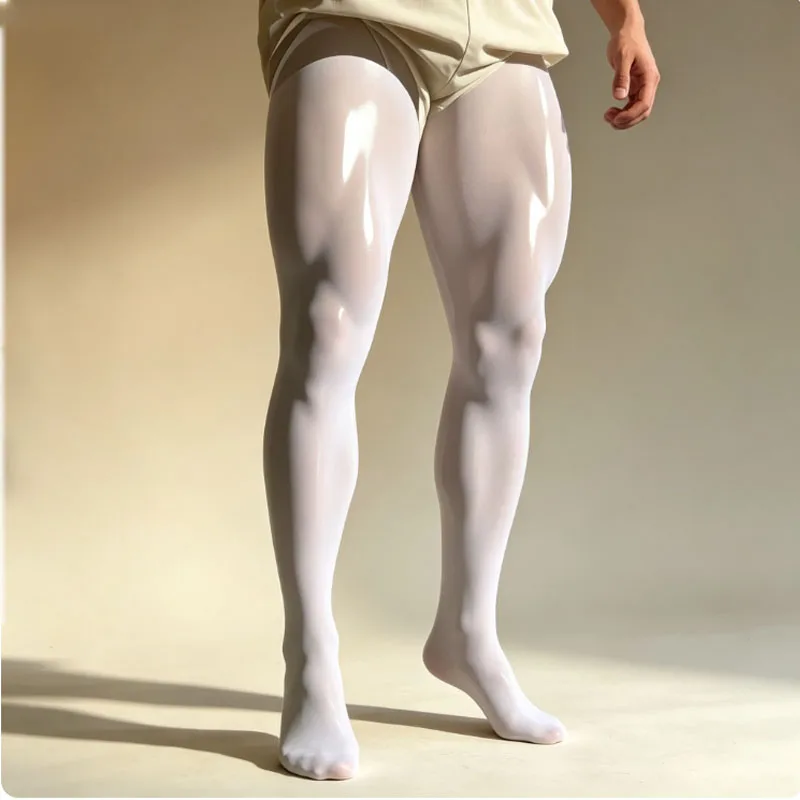 Ultra-Thin Men's Sheer Oil Shiny Glossy Pantyhose Footed Tights Candy Color Super Elastic Silky Glossy CD Stockings Plus Size