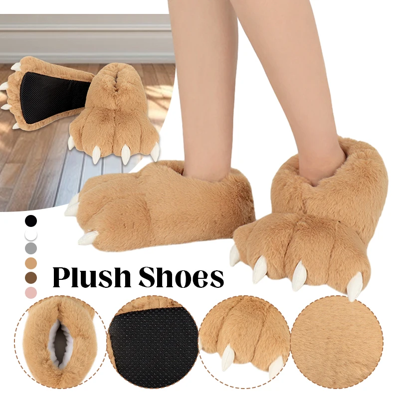 Neutral Thick Bottom Bigfoot Shoes Bear Paw Slippers Couples Home Indoor Animal Paw Slides Size Slippers Fluffy Cosplay Props