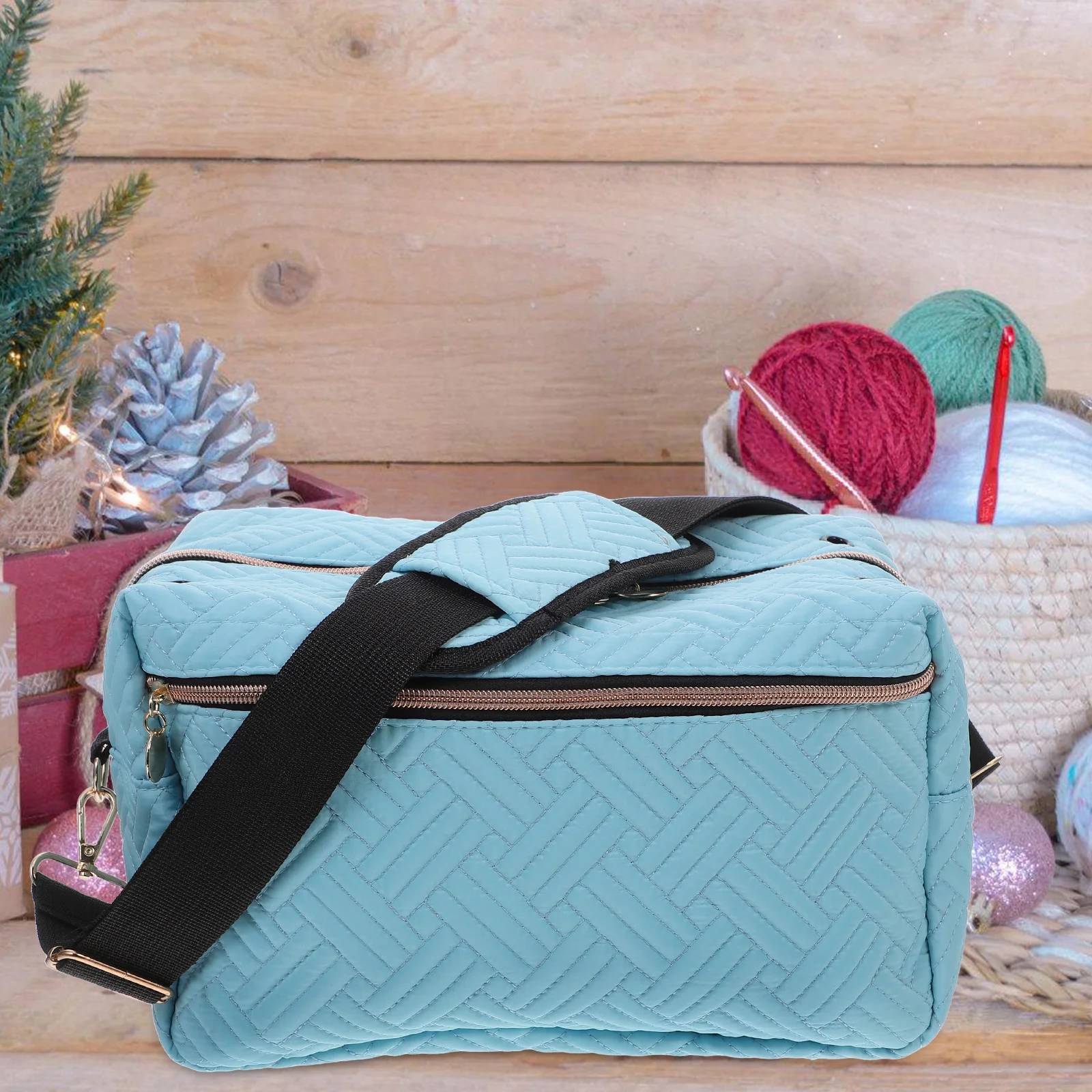 

Large Capacity Knitting Bag Yarn Storage Organizer Portable Crochet Yarn Holder with Shoulder Belt Side Pockets for Sewing