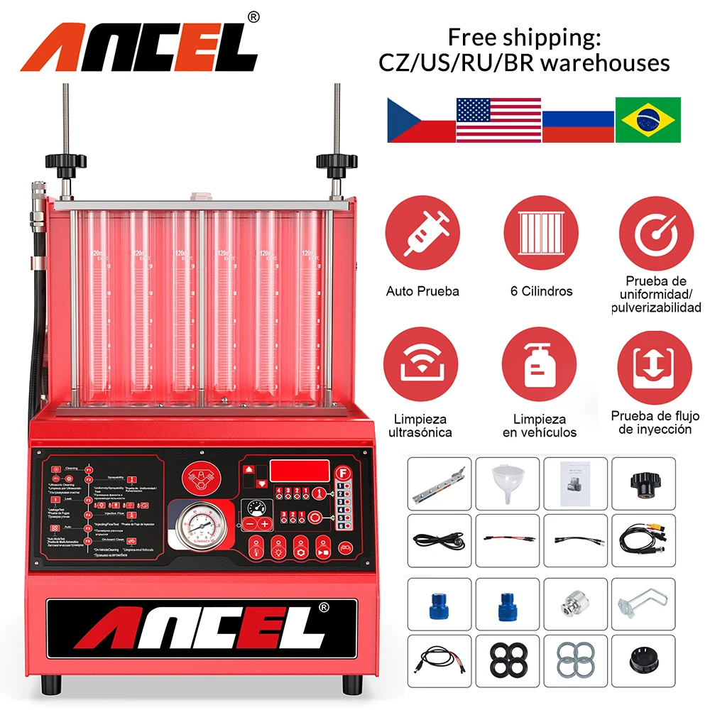 ANCEL AJ600 Injector Cleaner Tester Machine for Car Motorcycle GDI EFI FEI 6 Cylinders Fuel System Cleaner Injection Tester