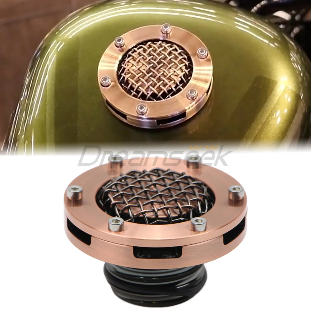 Motorcycle Bronze Fuel Tank Gas Cap for Harley Softail Sportster 883 Mesh Fuel Oil Tank Cover Gas Cap Right Hand Thread