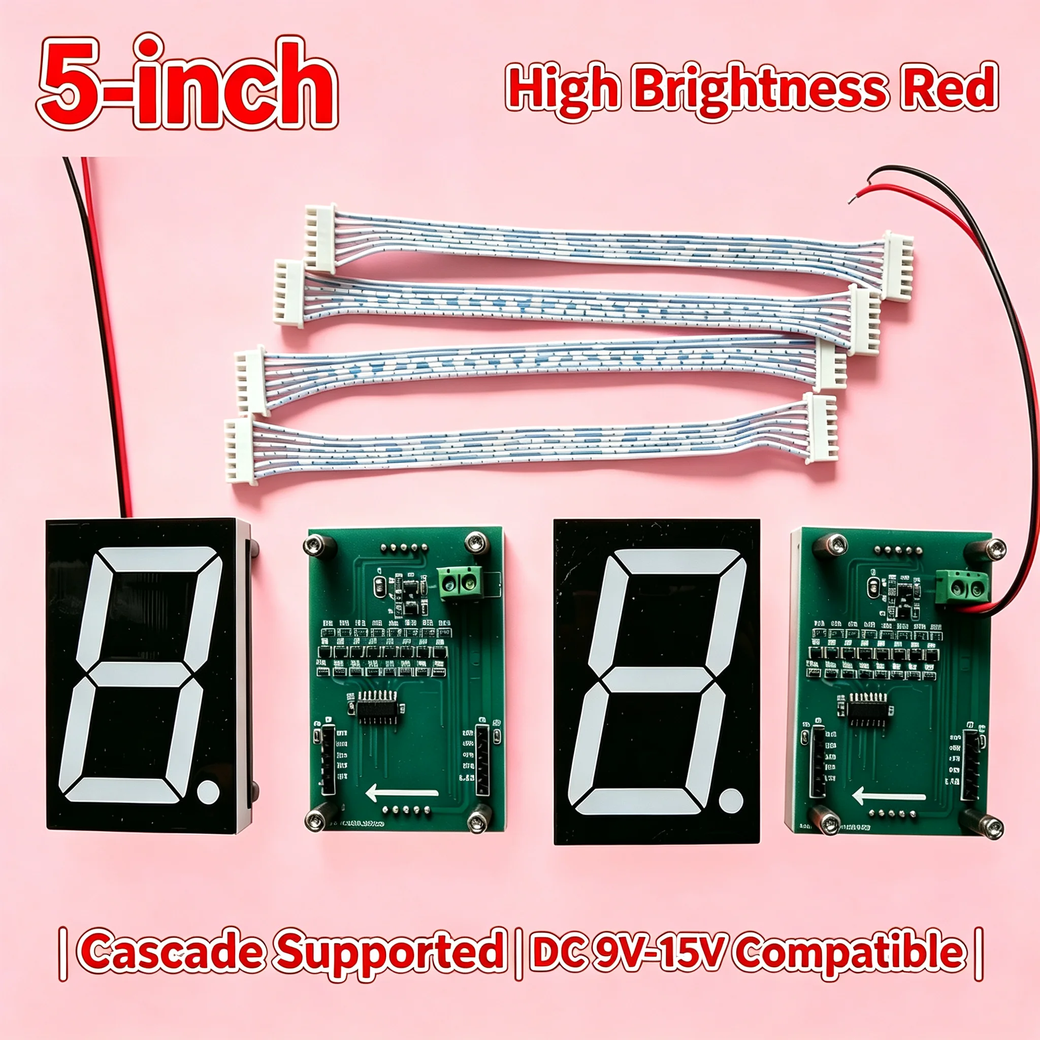 High Quality Red 5 Inch 1 Digit LED Digital Tube Display Module, Support Cascade, 9V-15V DC Power Supply  MCU DIY Scoreboard