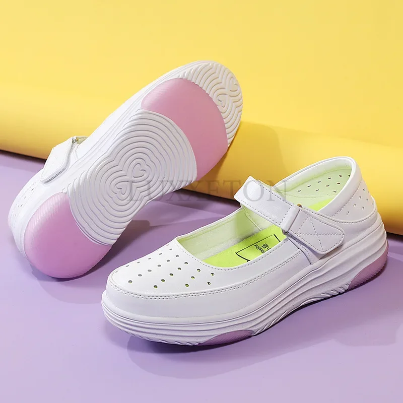 

Pop Nurse Shoes Women Soft Soled Summer Breathable Thick Soled Non Slip Flat White Versatile Hollow Medical Shoes