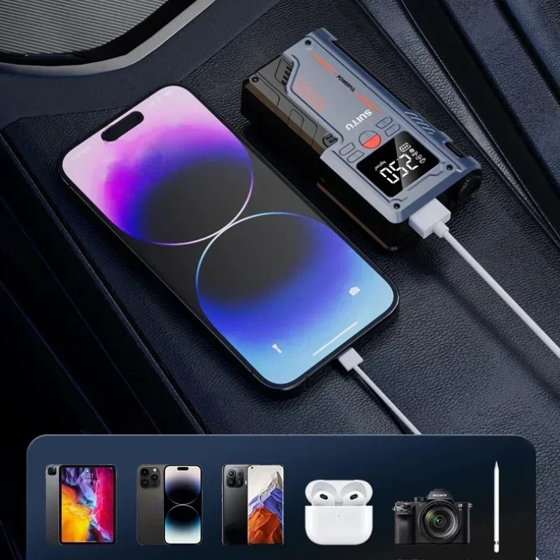 Przenośny rozrusznik samochodowy i pompa powietrza 4 w 1 150PSI sprężarka powietrza PowerBank Booster urządzenie rozrusznika samochodowego pompka do