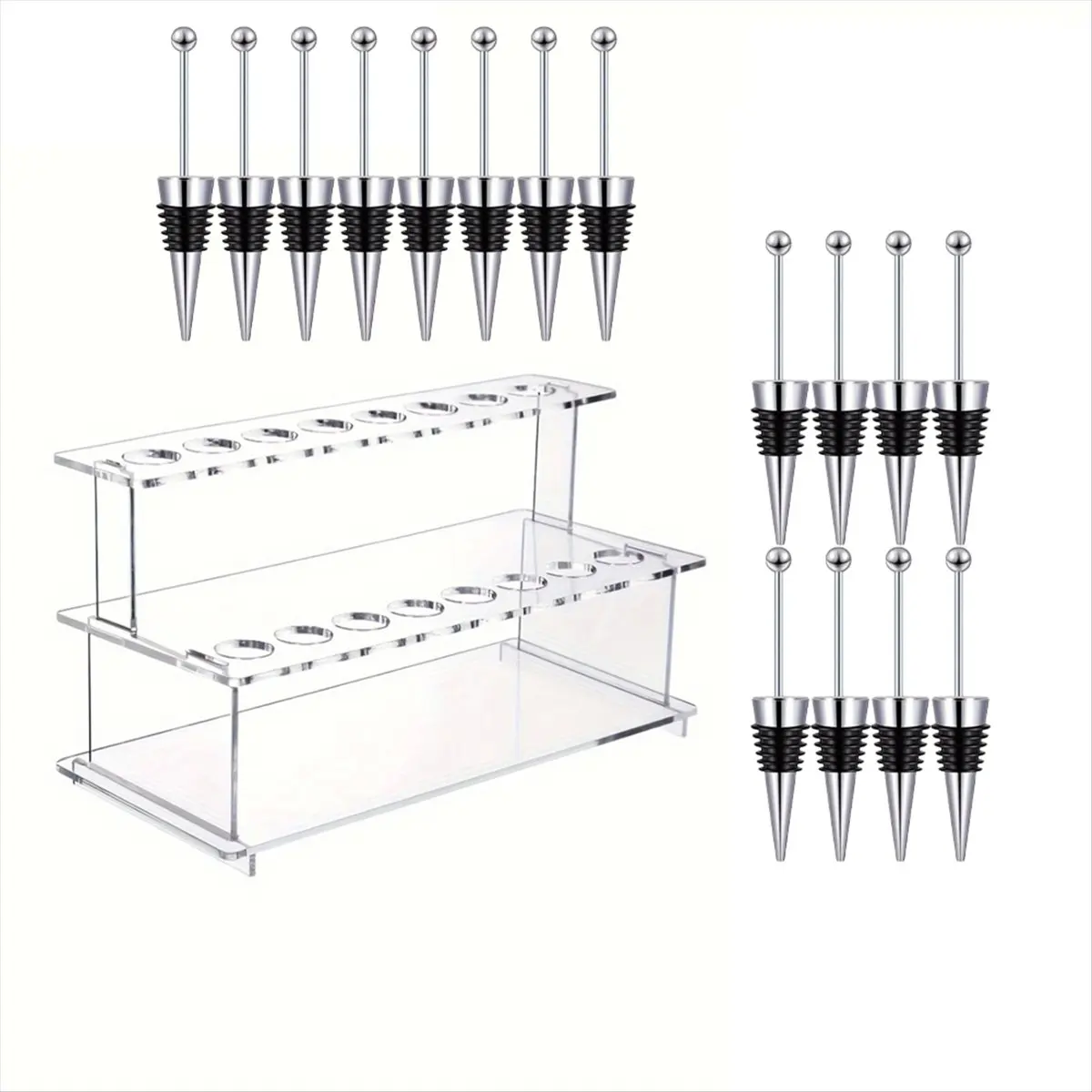 HGHO Beadable Wine Bottle Stoppers and 2 Tier Riser Wine Stopper Holder Wine Stopper Display Stand Rack for Countertop