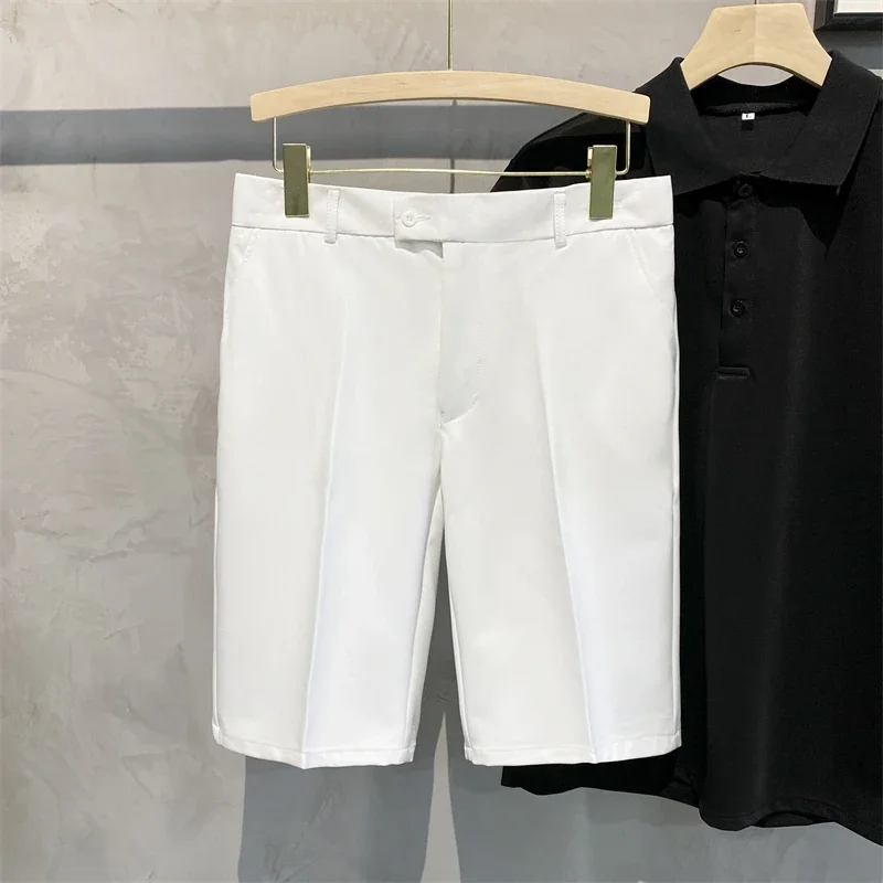 Pantalones cortos chinos plisados delanteros para hombre, Bermudas informales, ropa de trabajo, pantalones cortos de moda coreana para verano