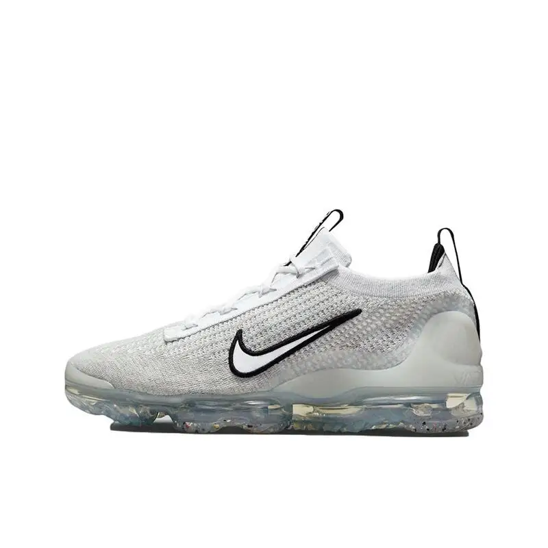 Nike Vapormax Flyknit 2021 Men's White Gray Shock-absorbing Springback Non-slip Wear Comfortable Breathable Leisure Sports Shoes