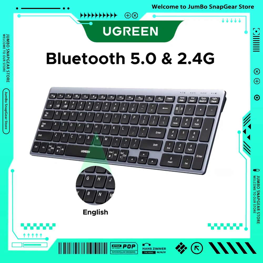 UGREEN Wireless Keyboard 99 Keys Bluetooth 2.4G Dual Mode USB-C Rechargeable 500mAh EN/RU Keys Ergonomic for Laptop PC