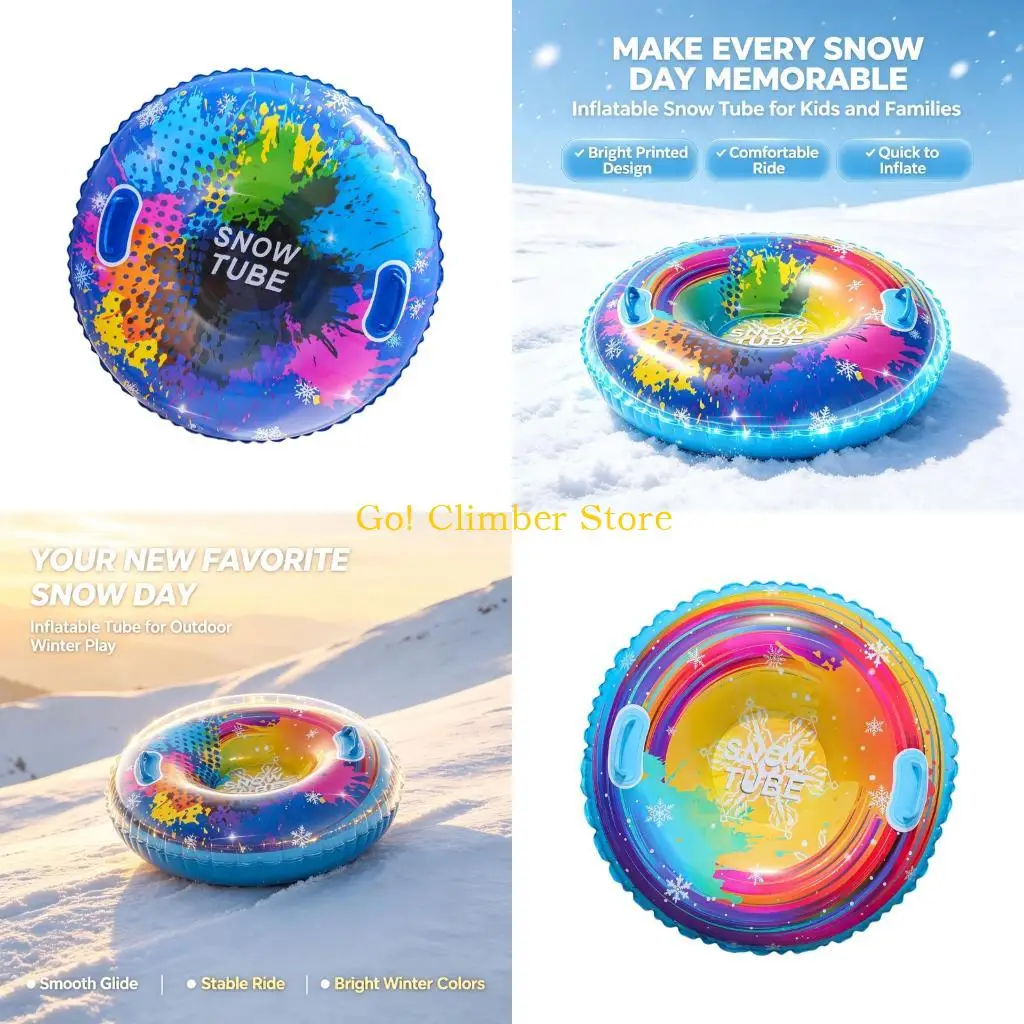 Q84C Inflatable Round Snow Tube for Winter Family Activity, 34.3 in Ride with Side Grip Straps and Easy Travel Storage