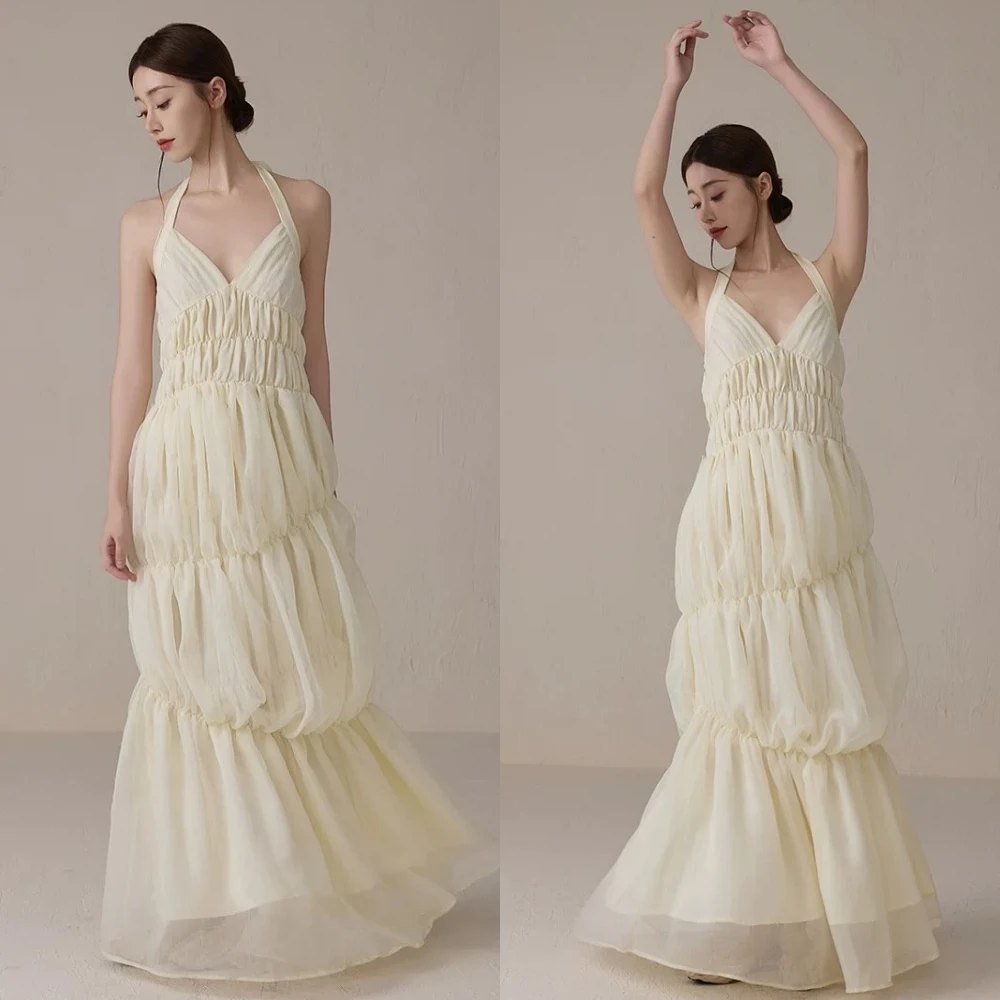 Maßgeschneidertes A-Linie Neckholder ärmelloses elegantes klassisches Abendkleid Hochwertige maßgeschneiderte Anlasskleider Temperament Partykleid