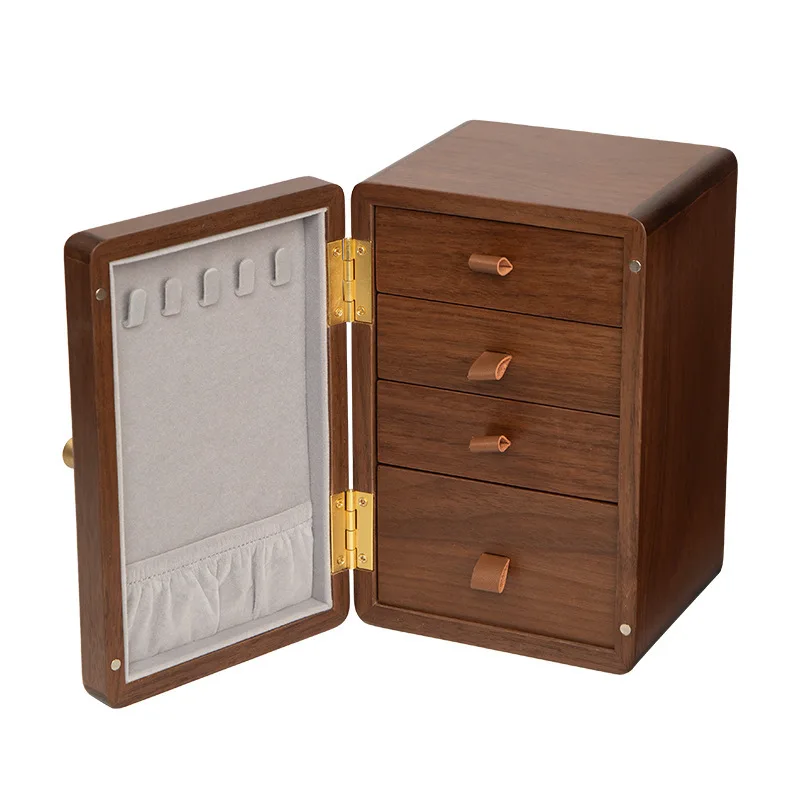 Schmuck Aufbewahrungsbox Massivholz Schmuck Ring Halskette Mehrschichtige funktionale Schublade Licht Luxus High-End Gold Holz Schmuckschatulle