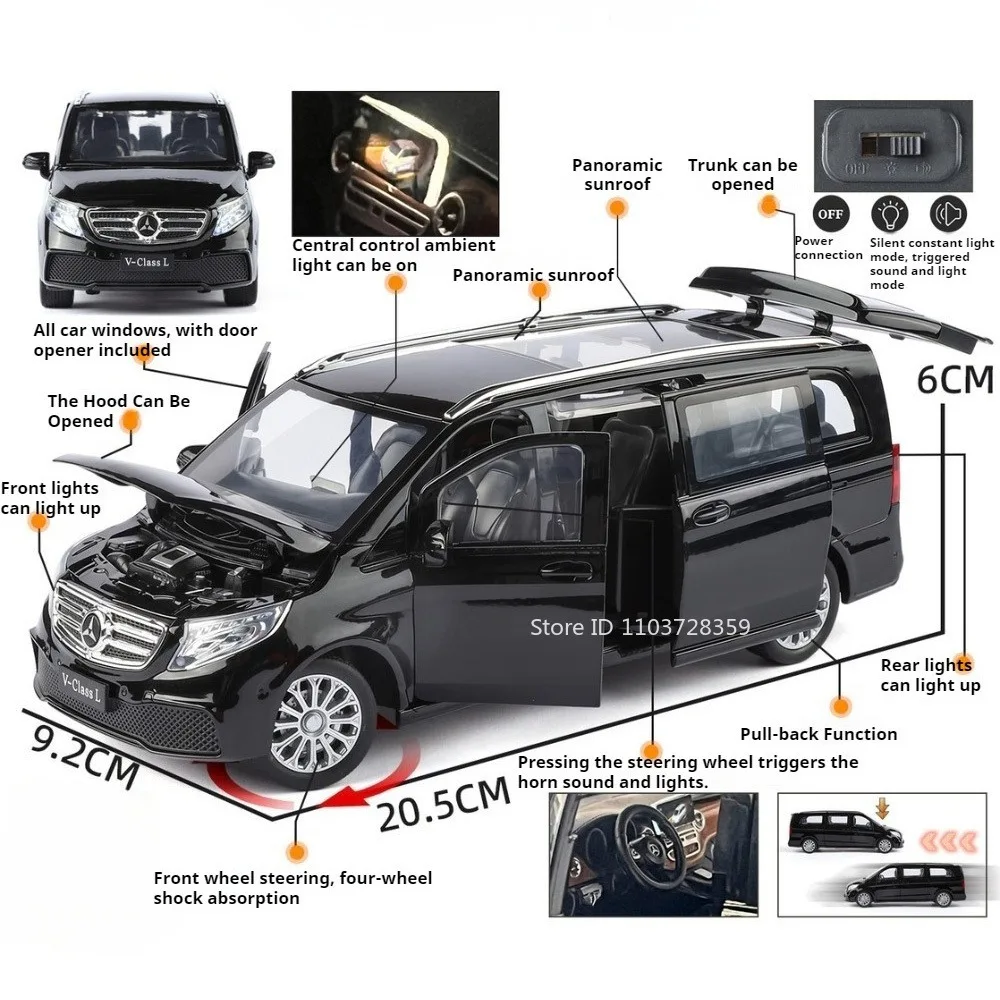 1:24 V260L لعبة مجسمة MPV سيارات سبيكة دييكاست امتصاص الصدمات التراجع الأبواب مفتوحة محاكاة المركبات للأطفال هدايا عيد الميلاد