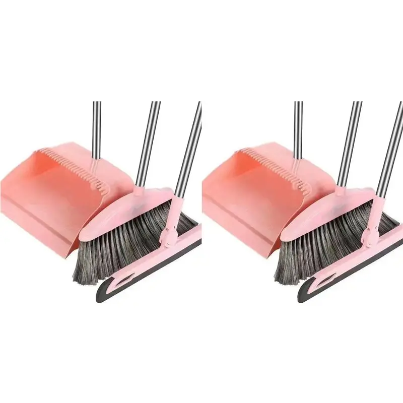 

KYCOR-2X Dustpan Broom Set Floor Wiper Household Cleaning Long Handle Cleaning Set For Lobby Household Kitchen Cleaning Pink