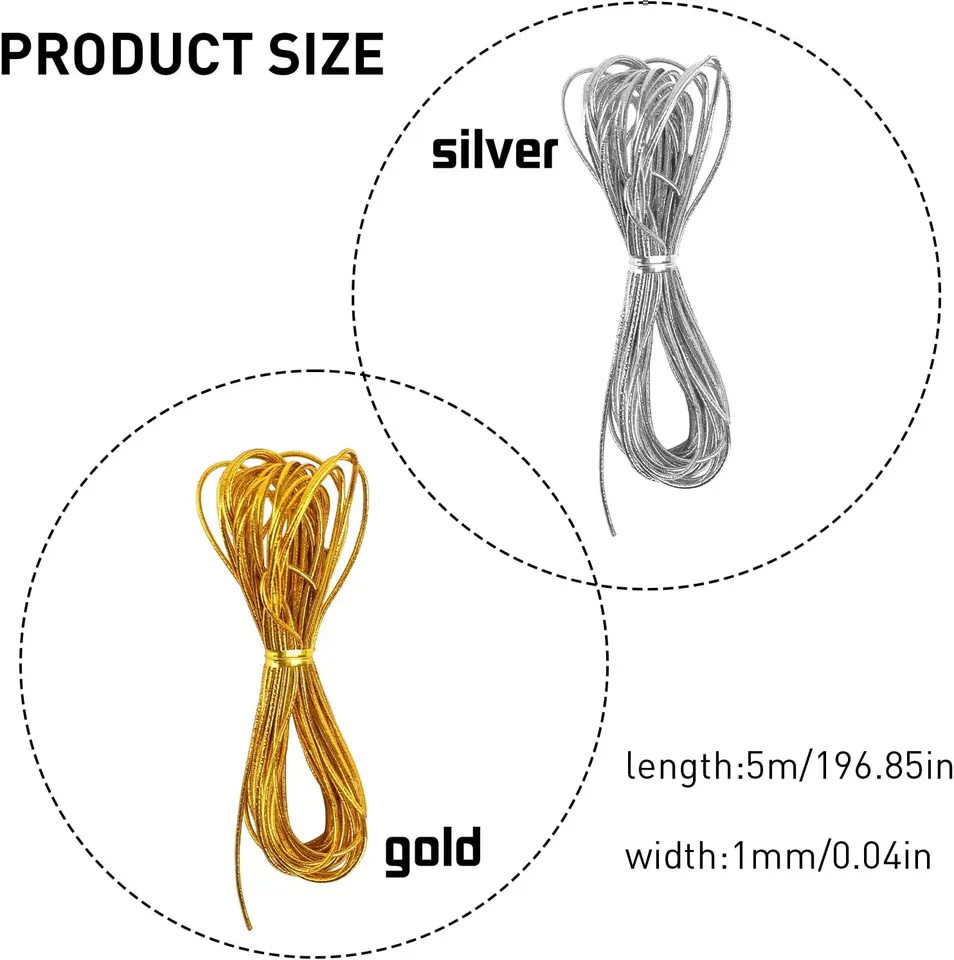 5 Piezas de Cuerdas de 5M para Trenzas, Accesorio de Cabello, Cuerda Envolvente para Trenzas, Cuerda para Dreadlocks, Trenzado Plateado y Dorado 2