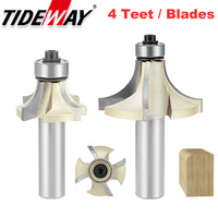 Tideway 4 Blades Round Corner Router Bit with Bearing for Wood Woodworking Tool Tungsten Carbide Milling Cutter CNC End Mill