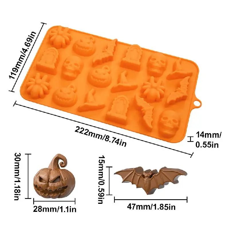 Halloween Silicone Mold 18 Cavity Chocolate Mold Pumpkin Ghost Skull Non-Stick Baking Candy Mold Home DIY Bakeware Party Supply