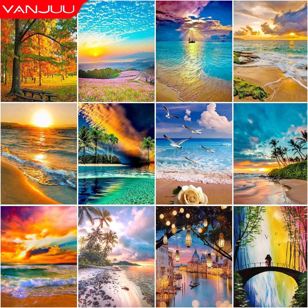 

Landscape 5D Diamond Painting Seaside Sunset DIY Diamond Painting Art Mosaic Full Drill Diamond Embroidery Painting Home Decor