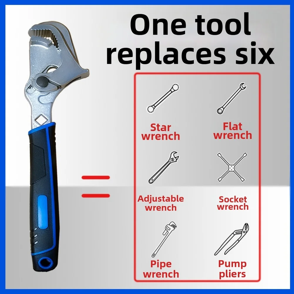 6 in 1 Adjustable Pipe Wrench 12 Inch Self Tightening Design for Pipes 10mm 44mm Chrome Vanadium Steel Construction