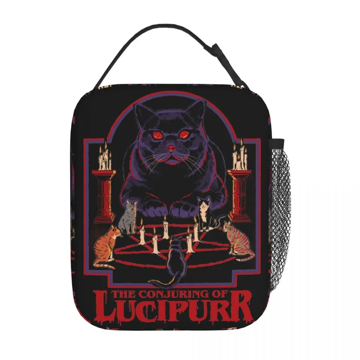 Cat Lucifer Thermal Insulated Lunch Bag Mid Century Occult Humor Parody Lunch Container Thermal Cooler Food Box