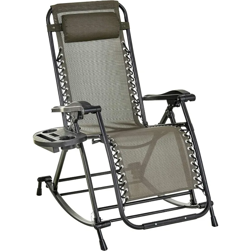 

Outsunny Outdoor Rocking Chairs, Foldable Reclining Zero Gravity Lounge Rocker with Pillow, Cup & Phone Holder, Combo Design