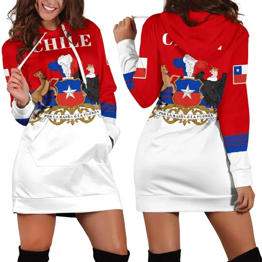 

Chile Flag hoodie dress vintage Harajuku 3D printed flag jumper casual sexy female hoodie dress