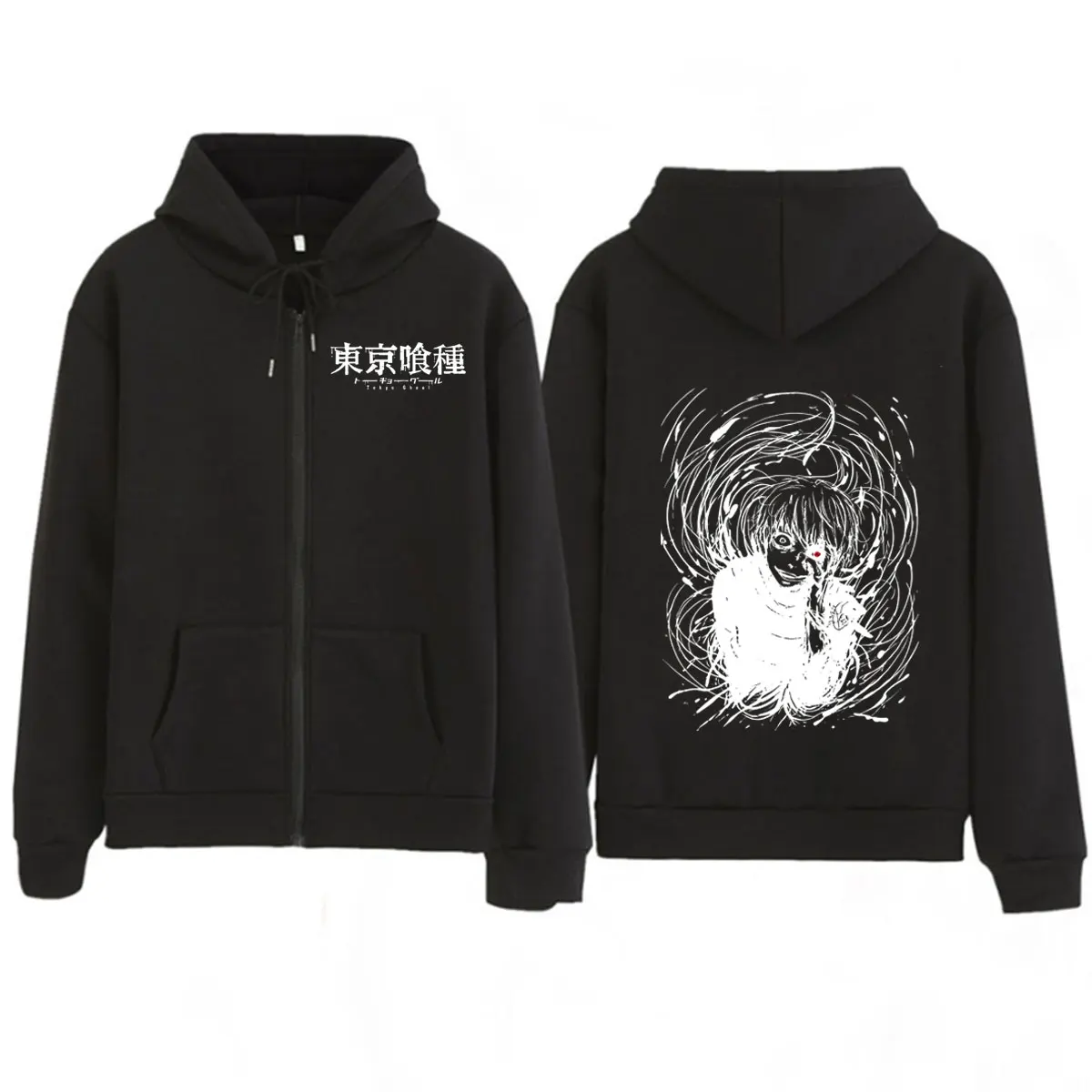 Hoodies com Zíper Estilo Engraçado do Anime Japonês Tokyo Ghoul Kaneki Ken, Moda Casual para Homens e Mulheres, Camisetas Oversized para Casais