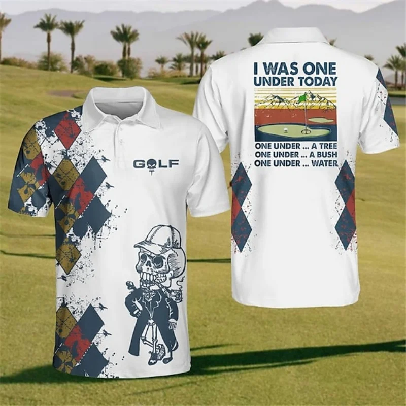 Fun Colorful Golf Pattern Polo Shirt For Men Stripe Grid 3D Print Tees Summer Casual Street Short Sleeve Loose T-Shirt Lapel Top
