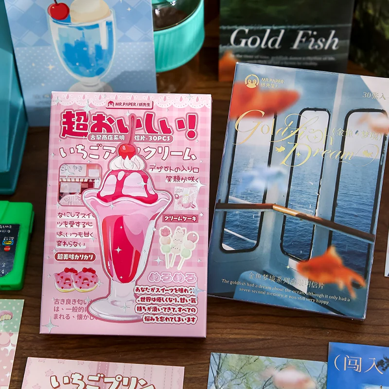 Mr. Paper 30Pcs/bag Postcard with Old-Time Style Newspapers Postcards Cute Photo Props Room Background Wall Diy Decorative Card