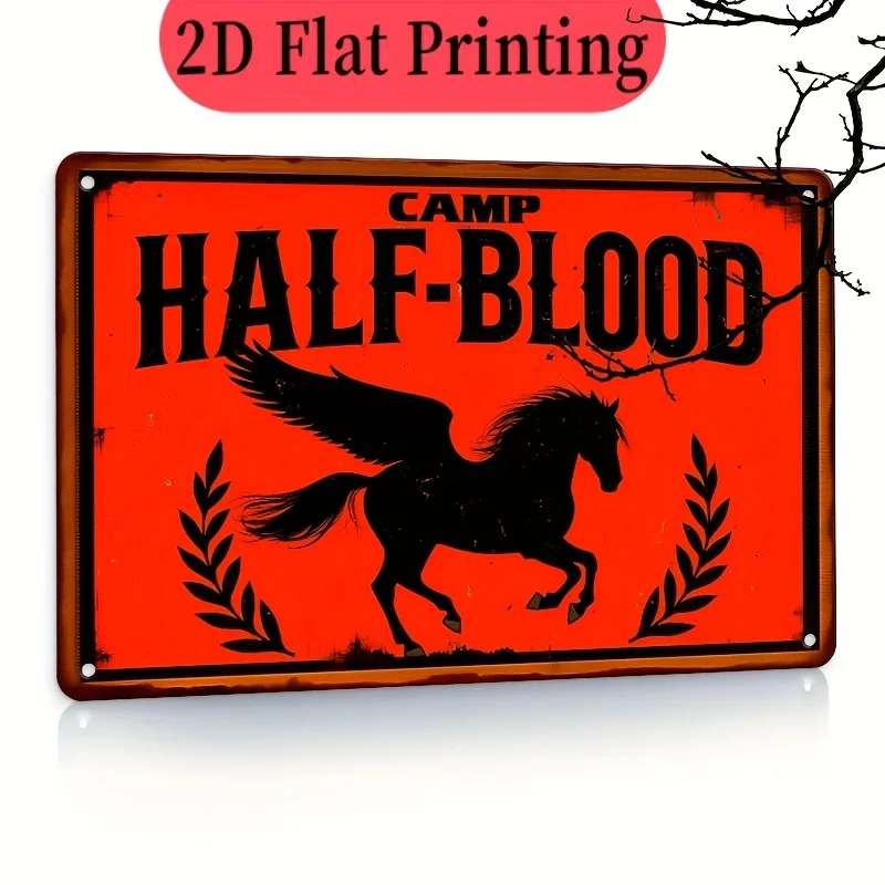 , Letrero de hierro rectangular, placa de metal Pegasus "Camp Half-Blood", letrero decorativo de caballo volador de mitología retro americana, Suita