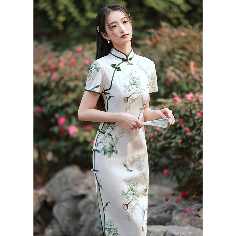 

Cheongsam Long Section Summer 2023 New Summer China Suya Retro Chinese Style Women's Clothing Ink Painting Qipao Evening Dress