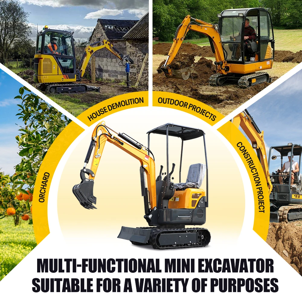 미니 크롤러 굴삭기 1.2톤 EPA 엔진 소형 굴착기 정원 농장 공사용, 다중 보조 도구 호환 가능.
