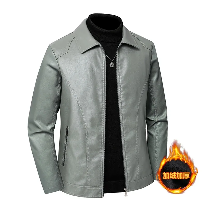 

Men's Autumn Leather Suit Jacket Middle Aged Large-Sized Retro Lapel Leather Jacket Trendy Versatile Bottoms