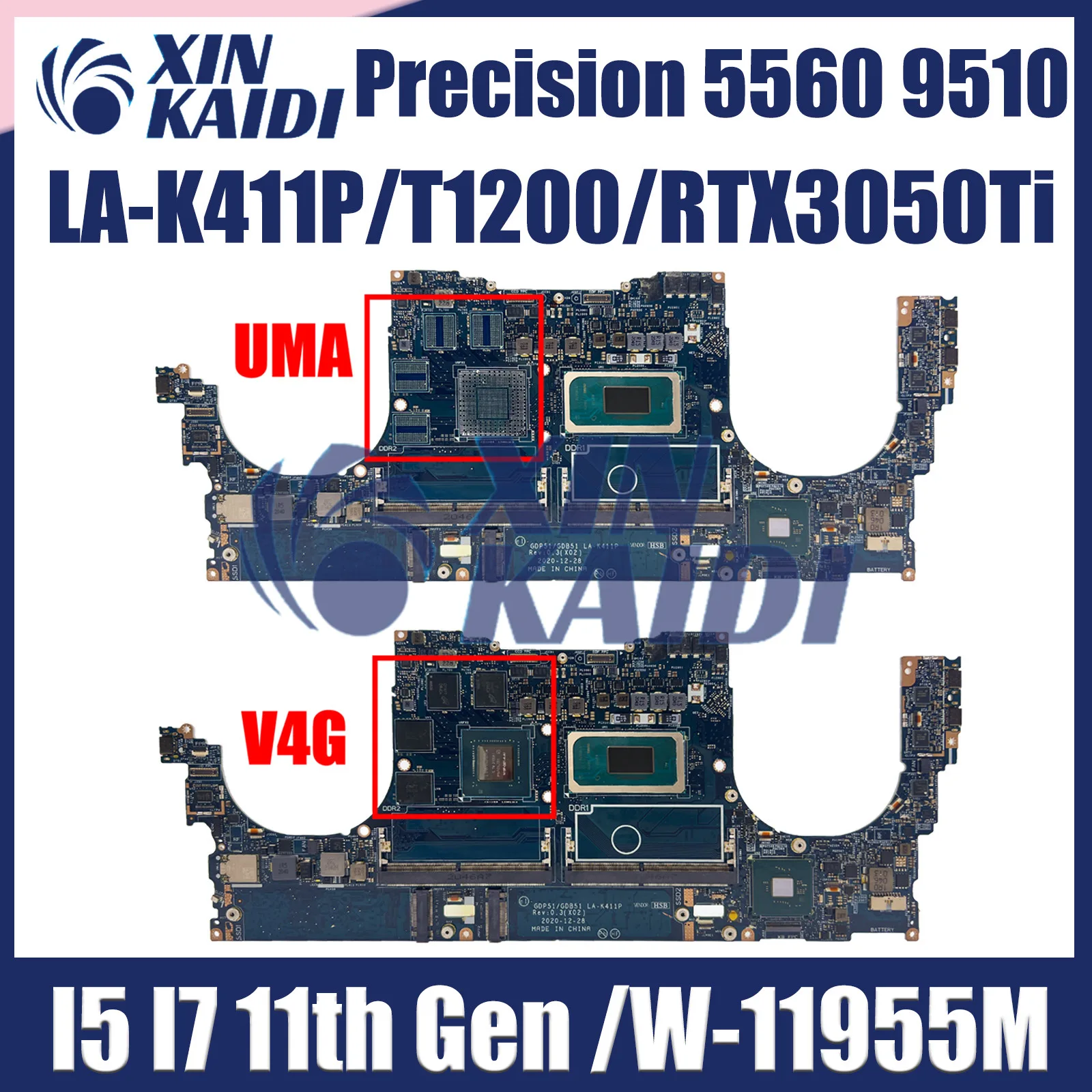 

LA-K411P Mainboard For Dell PRECISION 5560 Laptop Motherboard CN 01V4T3 0NG7N9 With i5 i7 i9-11th Gen CPU T1200/RTX3050Ti