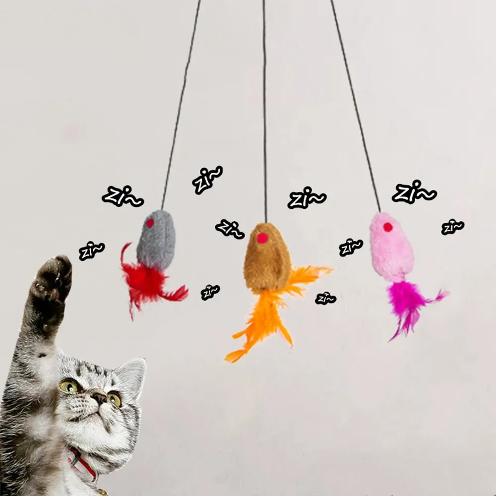 Cat Interactive Toy No Charging Required Hanging Door Plush Squeaky Mouse Cat Games Retractable Scratch Rope Kitten Feather Toys