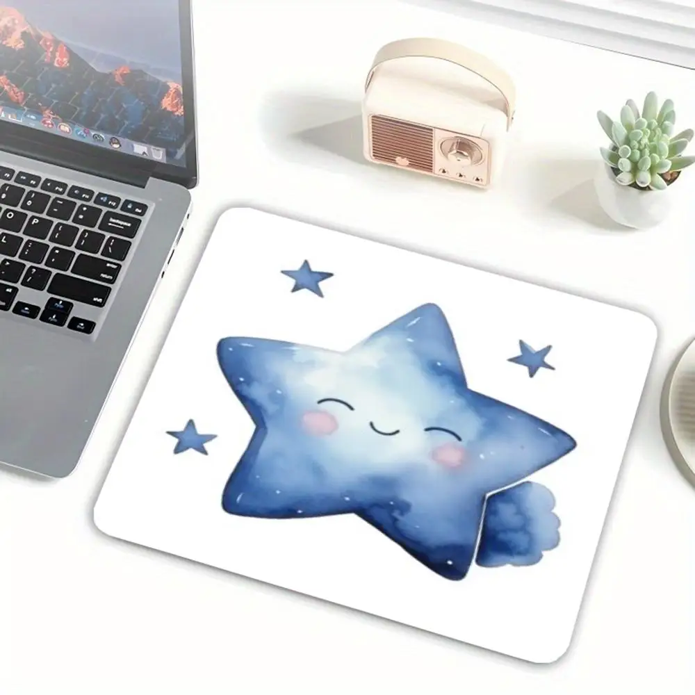 Watercolor Star Butterfly Small Mouse Pad, Sweet Cute Art Print Non‑Slip Rubber Desk Mat For Girls Home Office Laptop Use