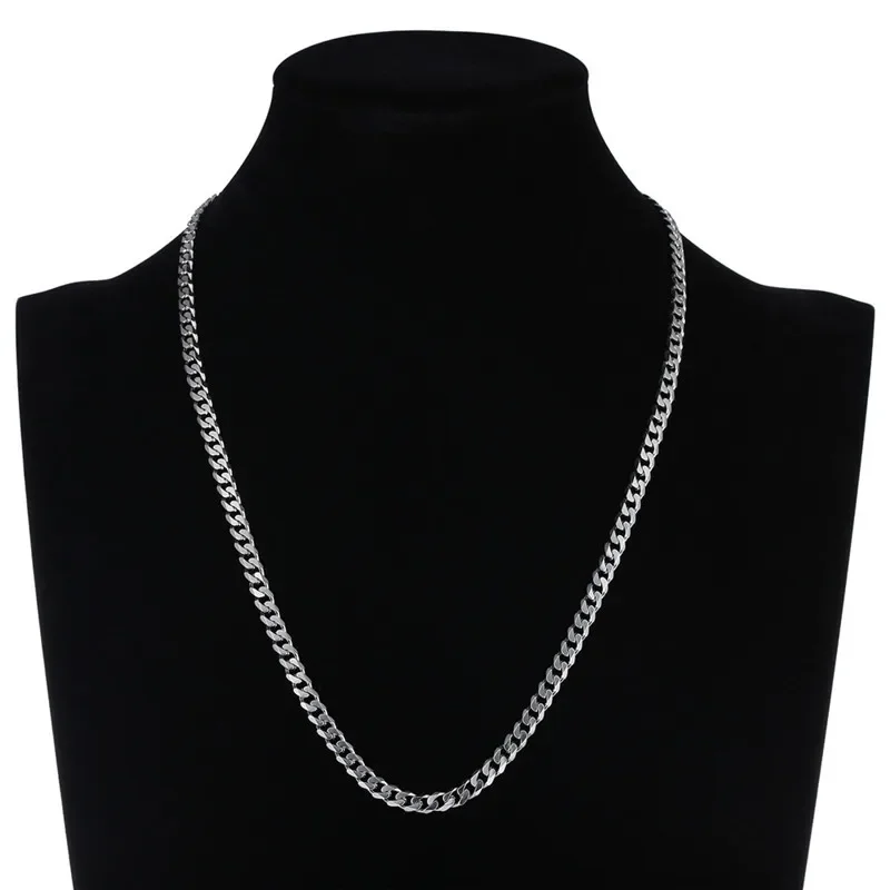 Width 6MM 16-30 Inches 925 Silver Men's Chain Necklace Hip Hop Rock Style Jewelry Cuban Link Necklace drop shipping